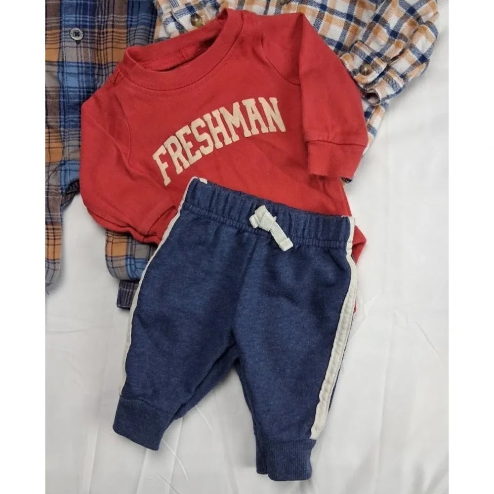 Carter's Baby Boy Newborn Outfit Set Lot 6pc Jacket Jumpsuit Freshman Plaid